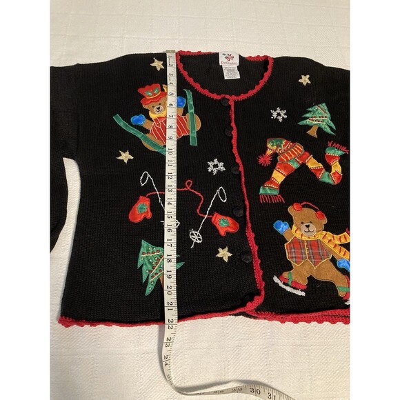 Embroidered Nutcracker Christmas Cardigan L Ugly Sweater Granny Black Vintage - Picture 5 of 9